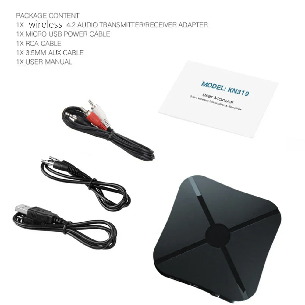 Black square wireless 4.2 music audio adapter with glossy finish and angular design for rca wireless music and car intelligent systems