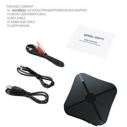 Black square wireless 4.2 music audio adapter with glossy finish and angular design for rca wireless music and car intelligent systems