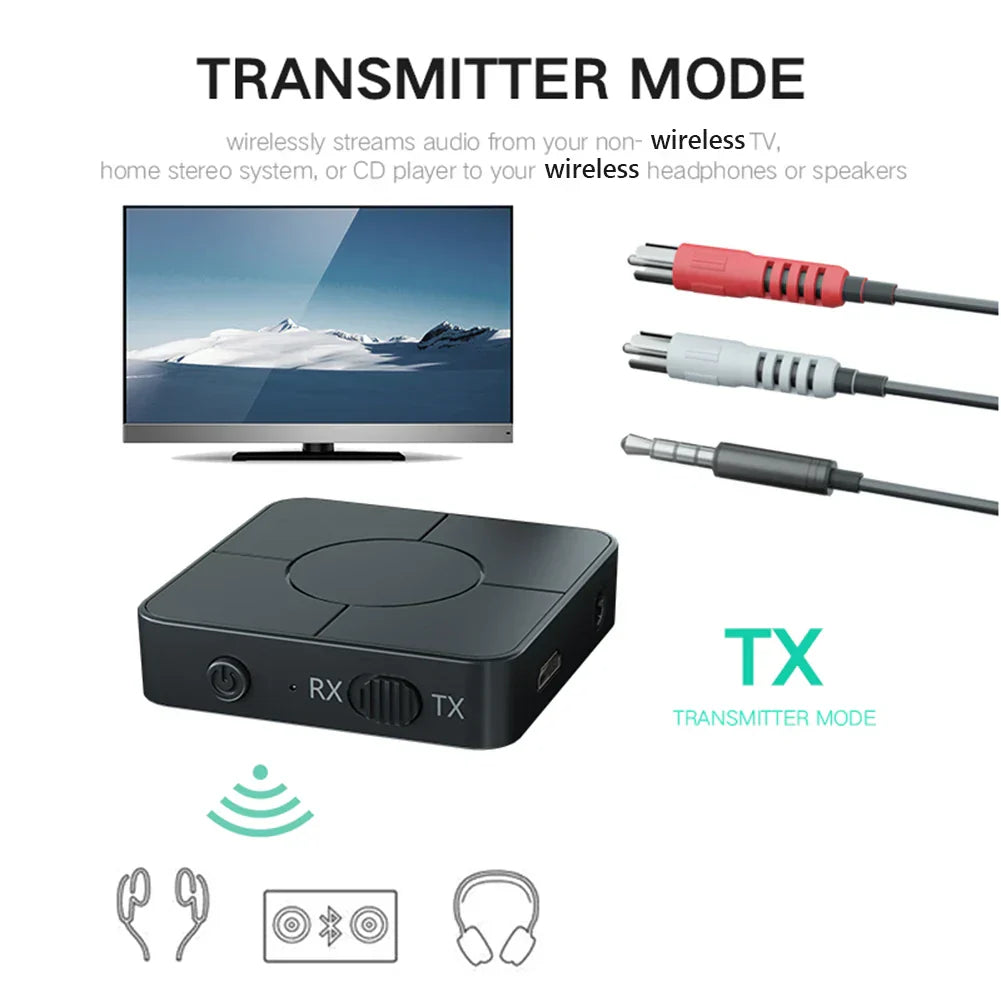 Black rectangular wireless audio transmitter with rx and tx labels for rca wireless music and car intelligent systems