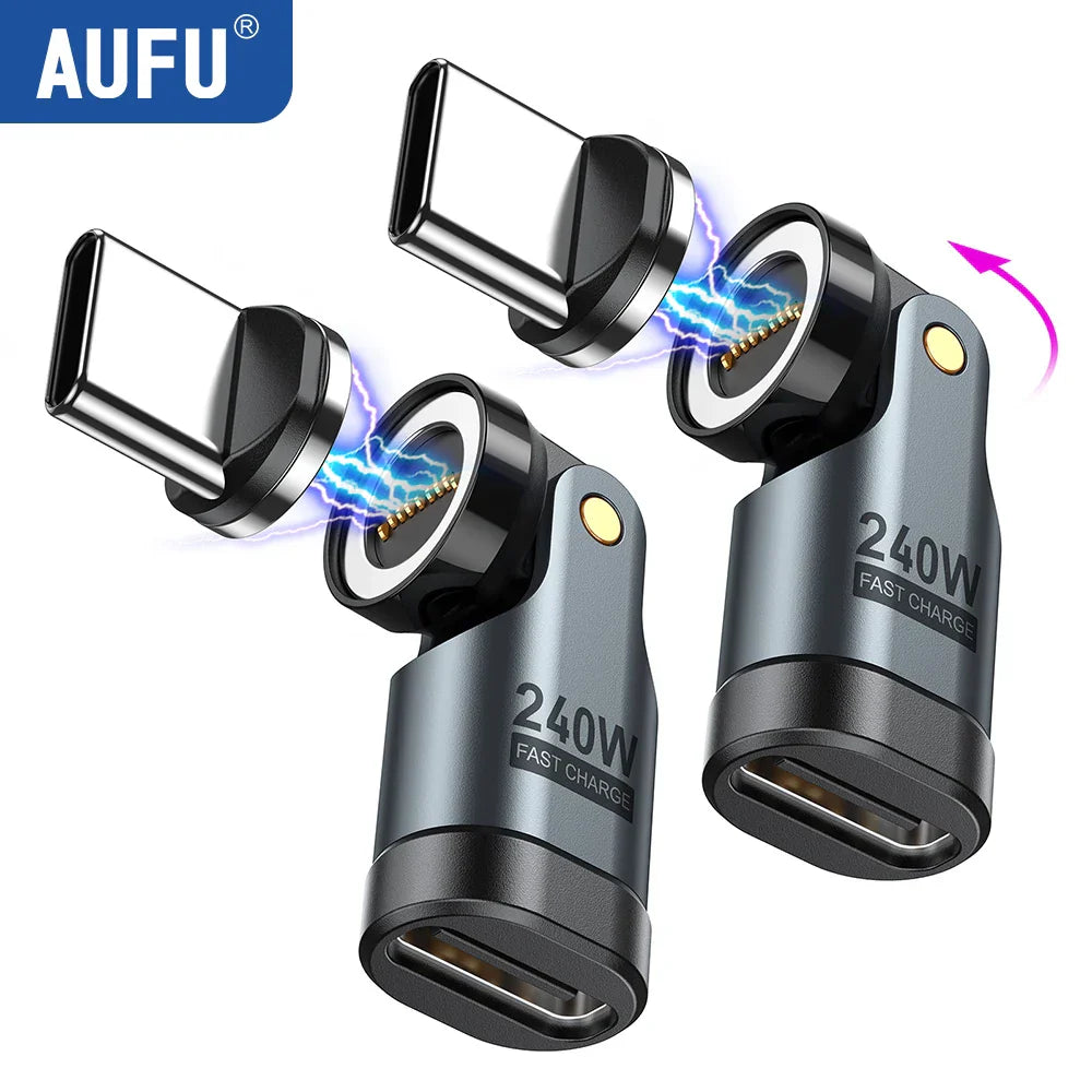 Aufu 240w fast charging type c magnet usb-c adapter in black and gray metallic for laptop Xiaomi and iPhone 15 16