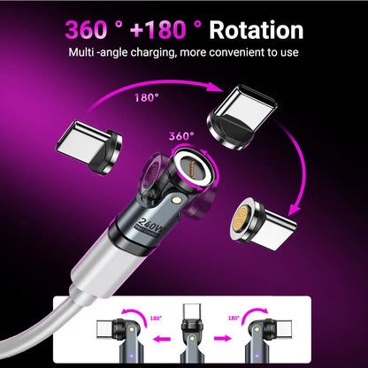 A sleek silver and black auFu 9pin type c magnet cable with 540 degree rotation for 240w fast charging laptop Xiaomi