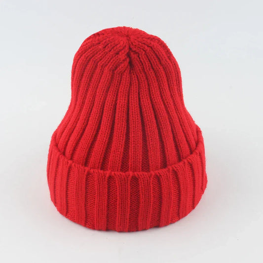 A vibrant red ribbed knit autumn winter beanie with folded cuff warm soft knitted hat hip for women men bonnet