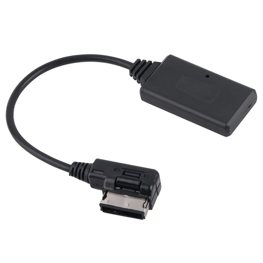 Black plastic aux music interface adapter cable with rectangular connector and angled 30-pin plug for ami mmi mdi