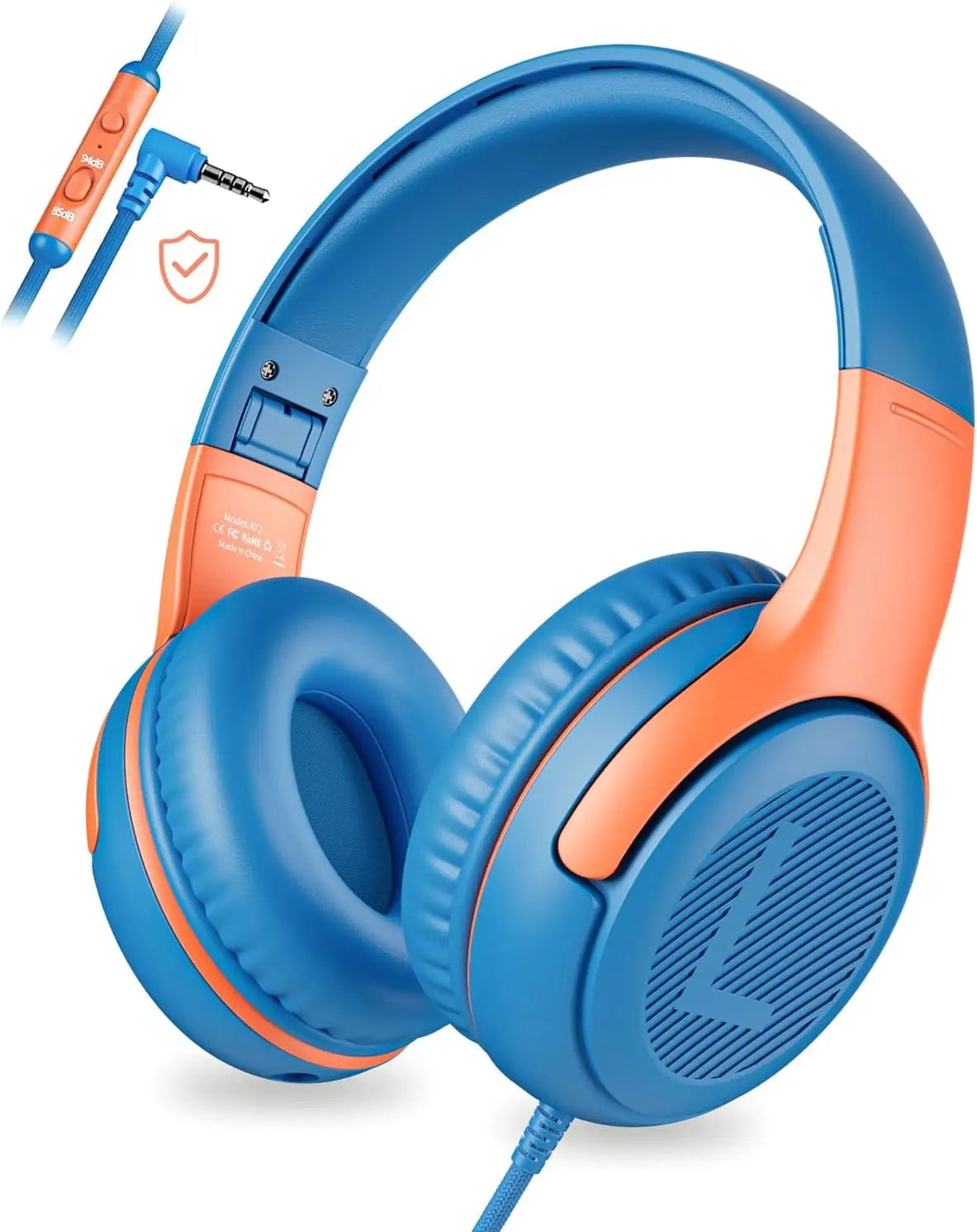 Awatrue AT2 blue and orange kids over-ear headphones with soft memory earmuffs 3.5mm surround stereo gaming headset