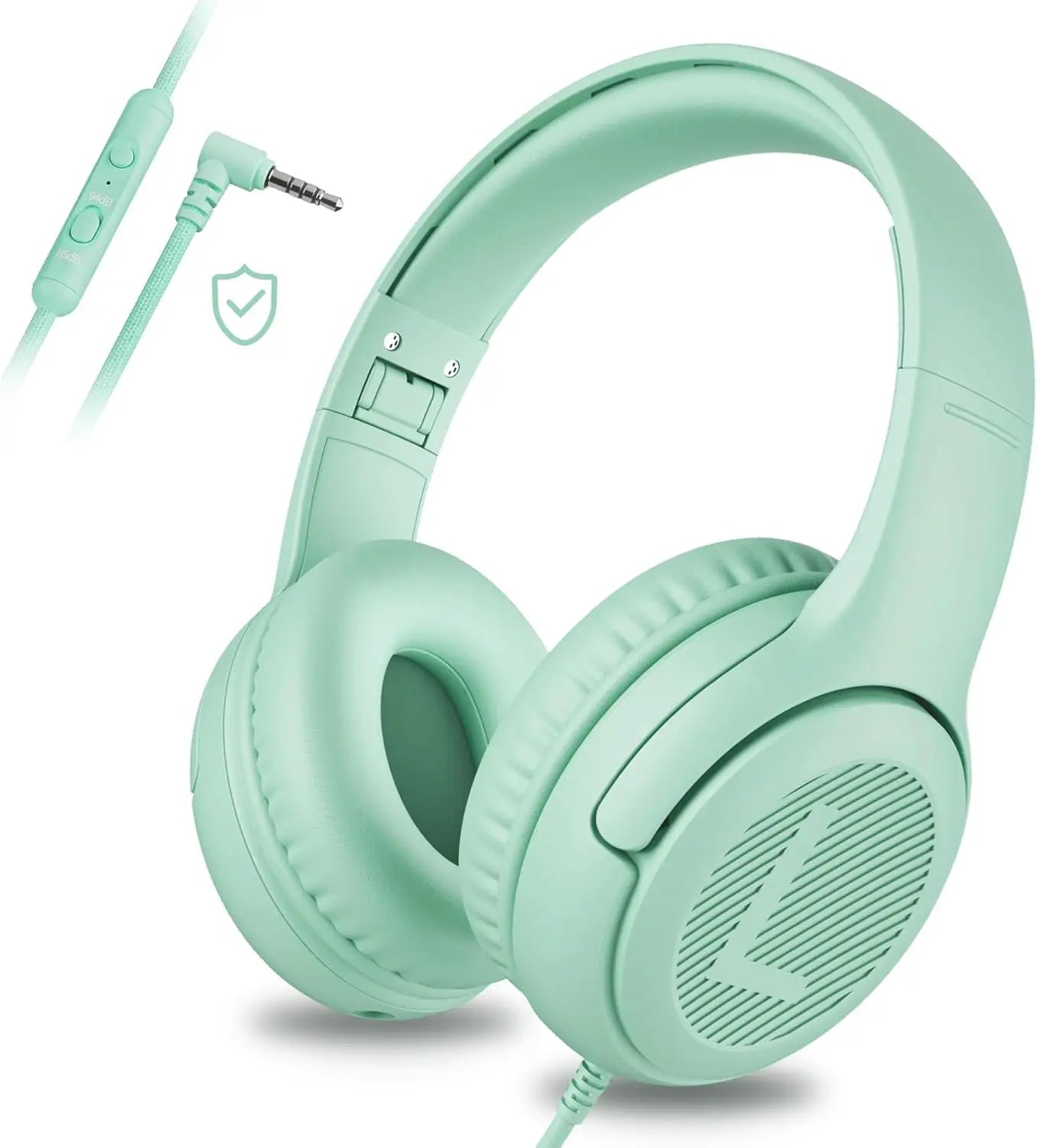 Mint green awatrue at2 headset with 3.5mm surround stereo gaming features and soft memory earmuffs for kids and school use