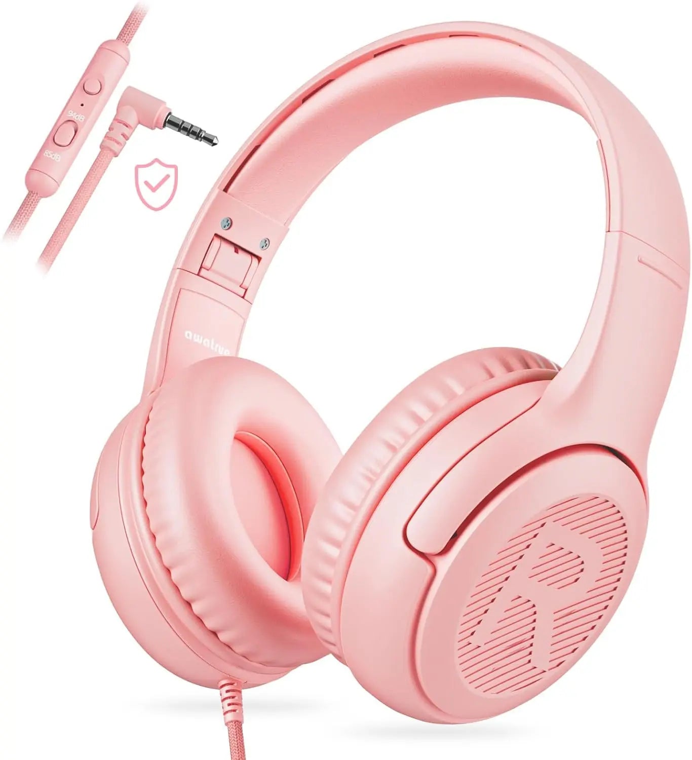 Pink awatrue at2 headset with soft memory earmuffs 3.5mm surround stereo gaming headphones for kids and pc