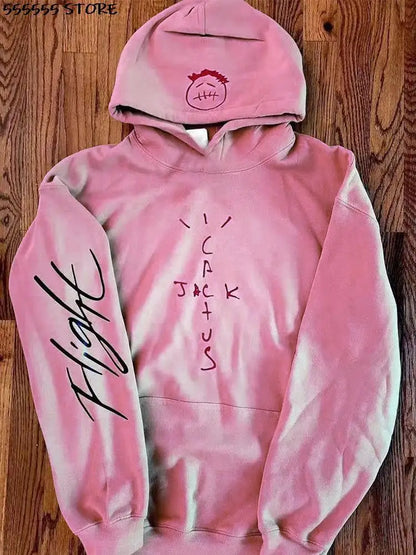 Pink tie-dye oversized harajuku hoodie with stitched face hood print hooded sweatshirt and rapper cactus jack text