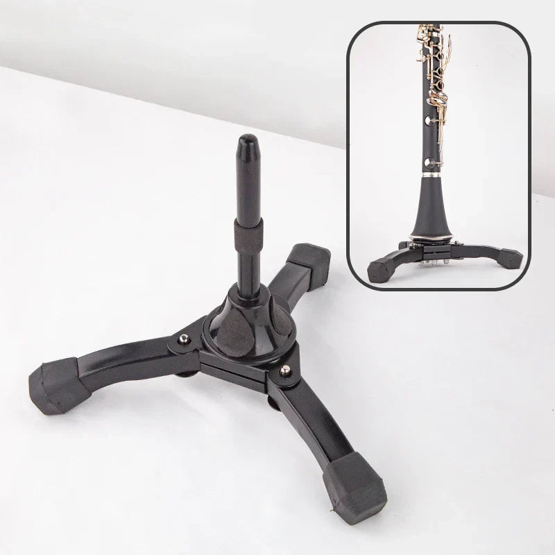 Black plastic tripod clarinet instrument stand with adjustable height portable foldable universal metal stand display