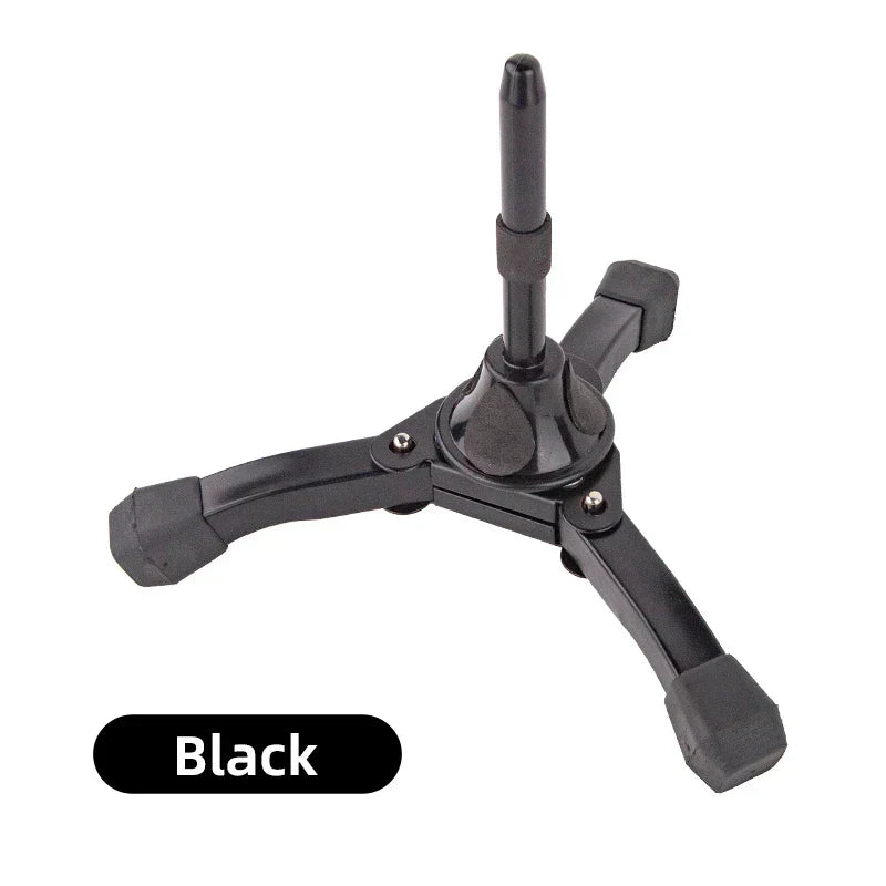 Black plastic clarinet instrument stand with adjustable height rubberized feet portable foldable universal metal stand display