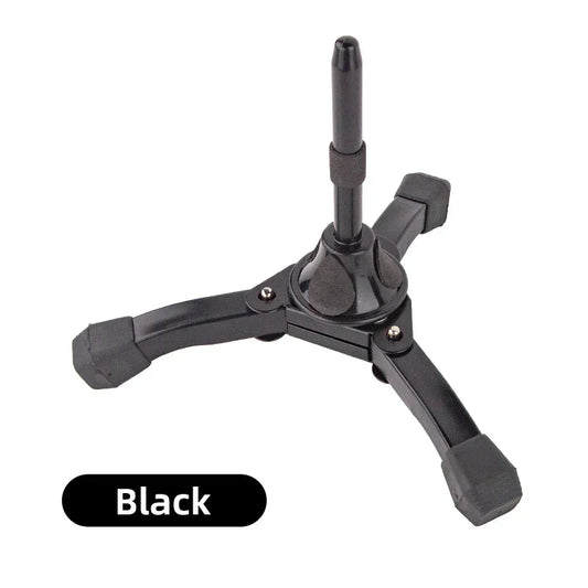 Black plastic clarinet instrument stand with adjustable height rubberized feet portable foldable universal metal stand display
