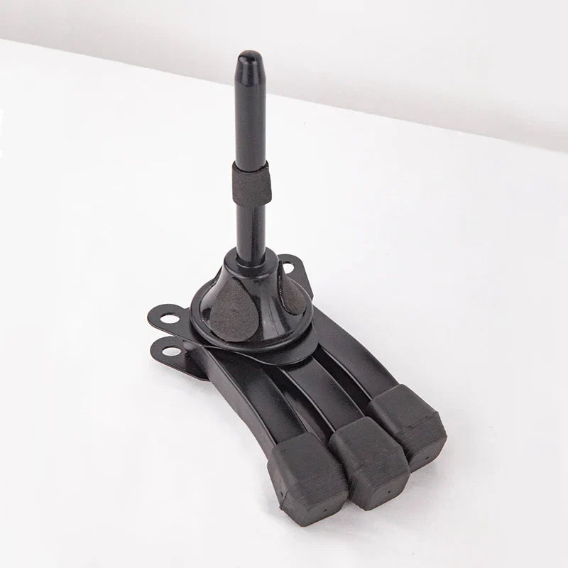 Black rubber tire inflator on a clarinet instrument stand portable foldable universal metal stand display rack