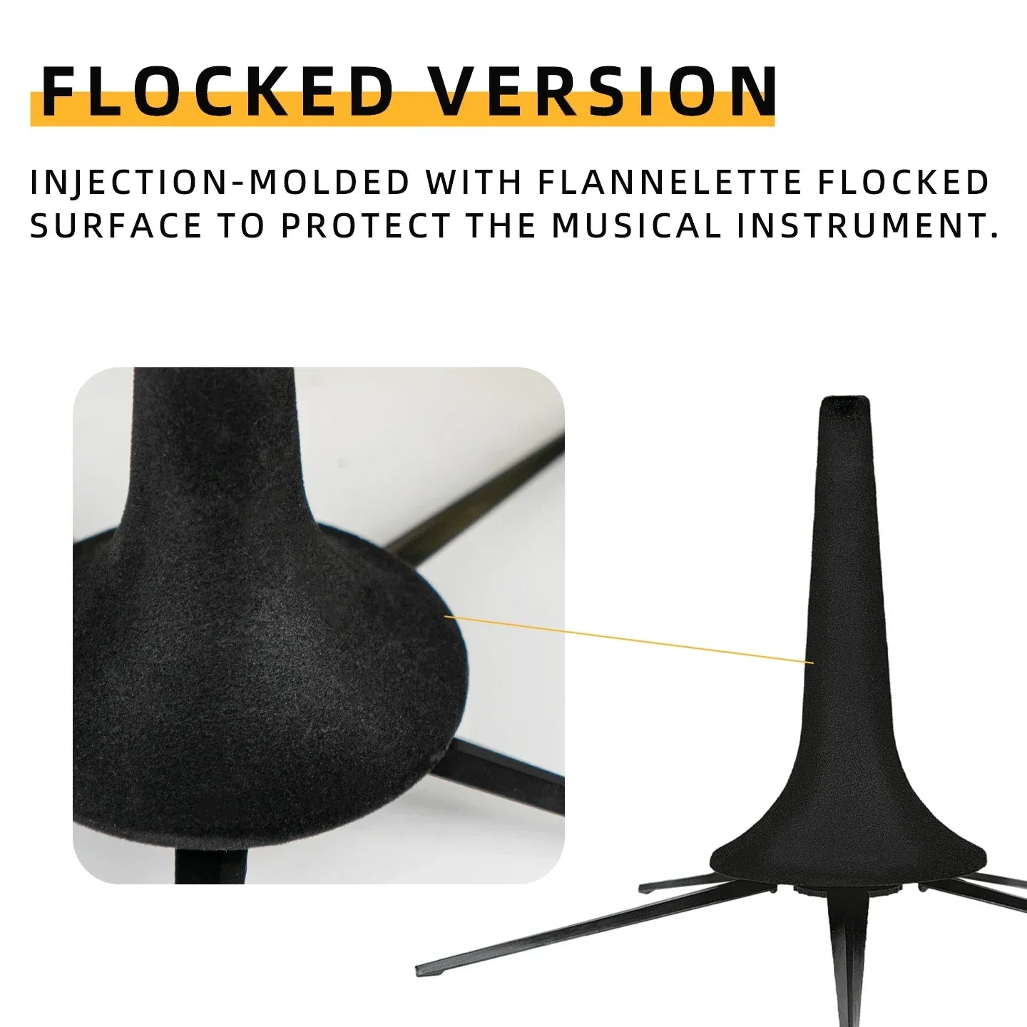 Black injection-molded trumpet instrument stand with flannelette-flocked surface portable foldable trumpet rack display