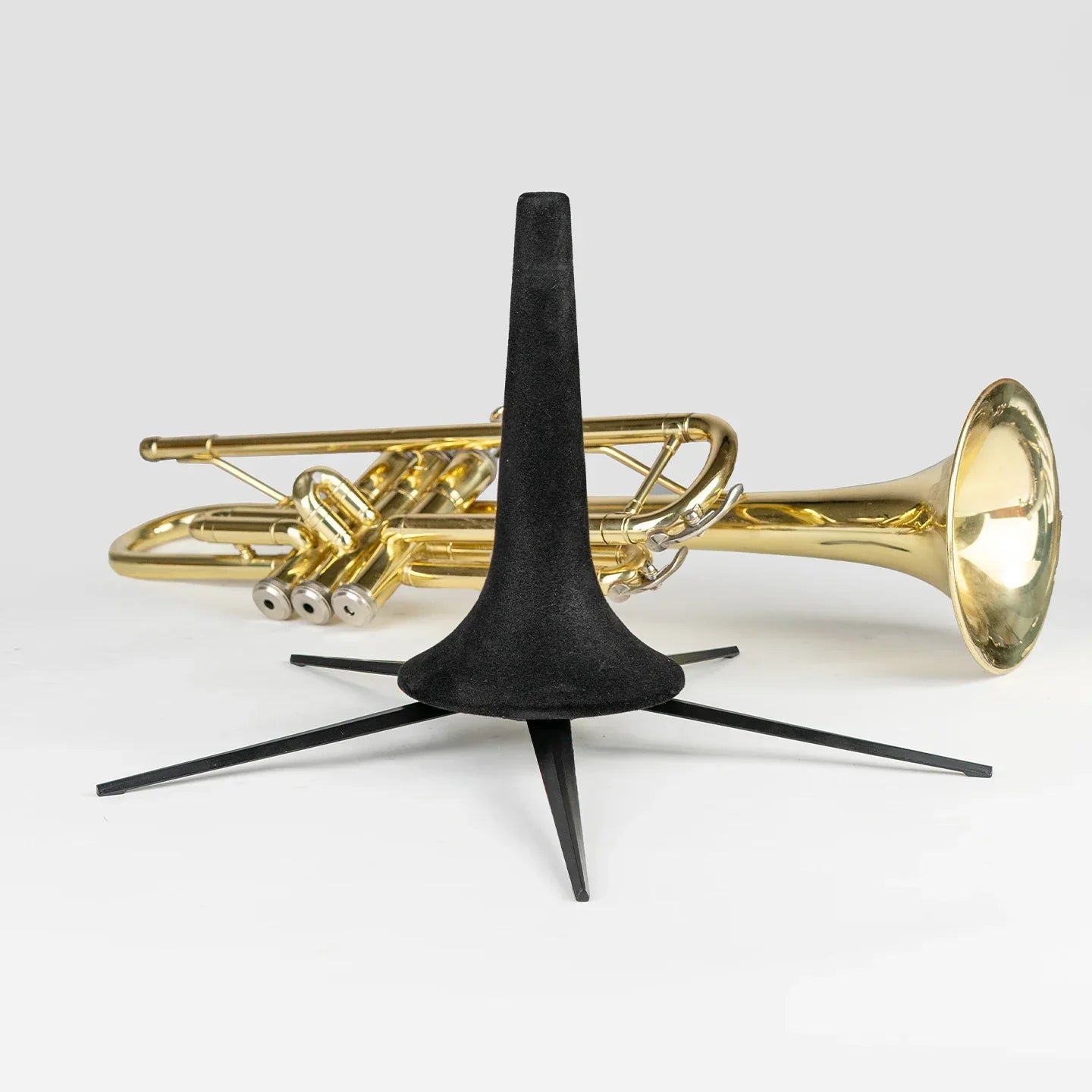 Black velvet b-flat trumpet instrument stand with four slender legs foldable portable trumpet rack display