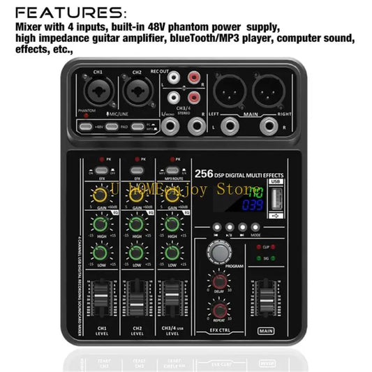 Black b0kf versatilitys 4channel audio mixer with 48vphantom power for studio live performances and guitar amp effects