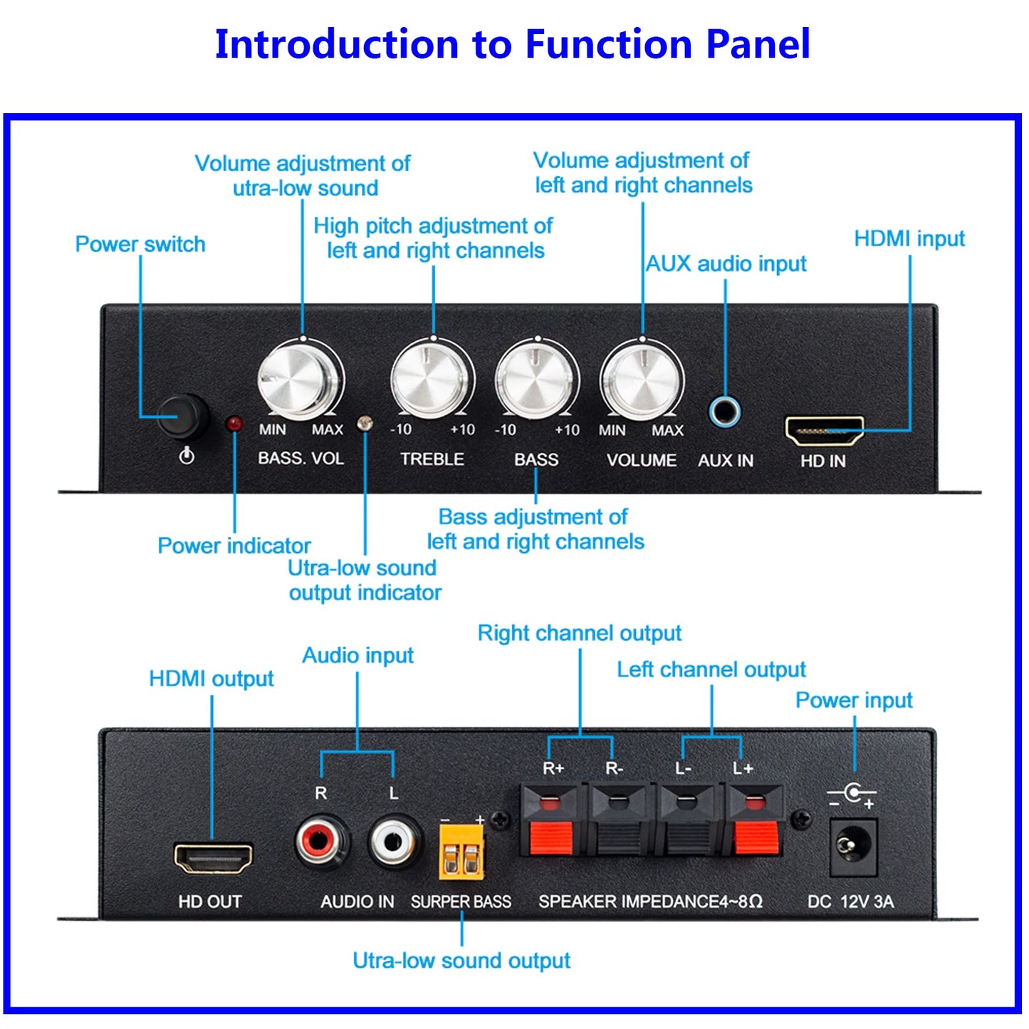 Audio Power Amplifier 80Wx2 Subwoofer HI-FI 2.1CH Audio RCA AUX HDMI Amplifier Stereo Bass Sound Bass MP3 Car Power Amp