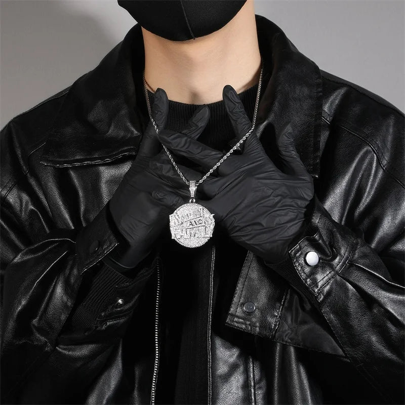 Hip Hop Round Coin Pave Crystal Money And Family Pendant With Iced Out Tennis Chain Necklace Choker For Men Rapper Jewelry