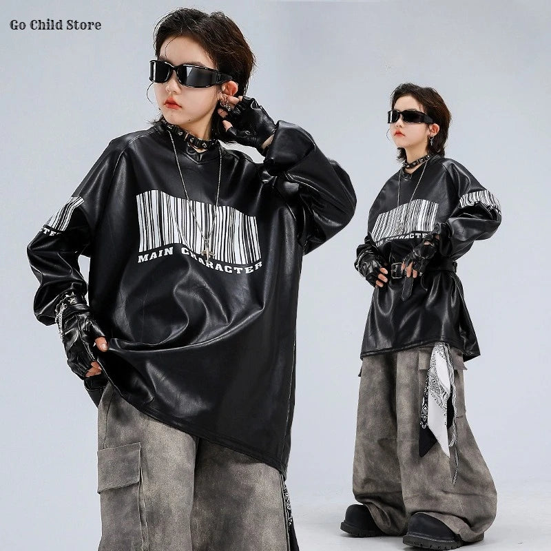 Hip Hop Boys Cool Shiny Sweatshirt Street Dance Cargo Pants Girls K-pop Clothes Set Kid Hip Hop Jazz Costume Children Streetwear