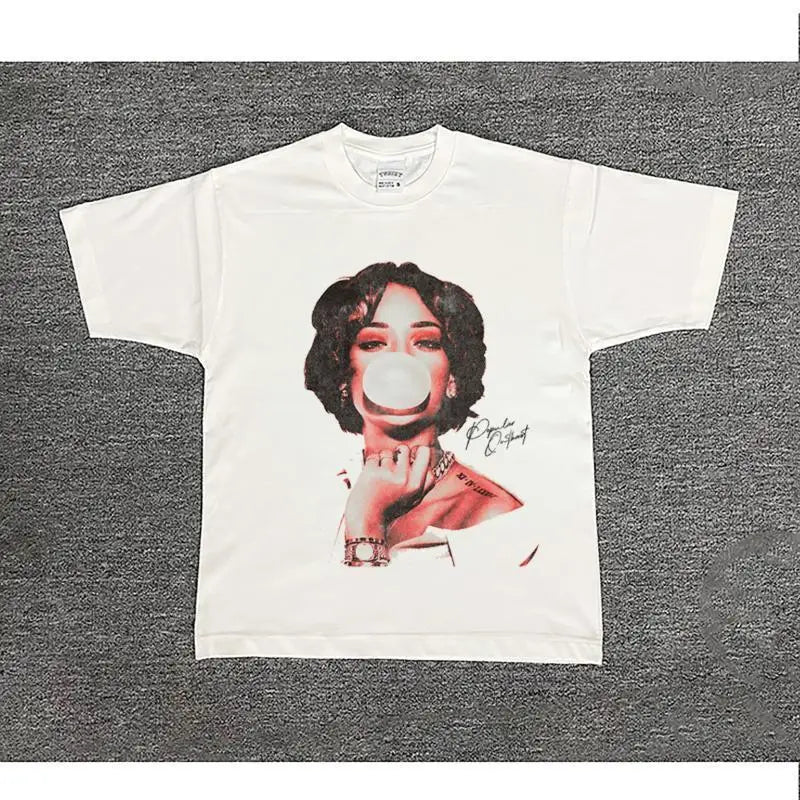 Hip-hop Rap Street-style Direct-exhaust Breathable Printed Short-sleeved T-shirt Made of Cotton