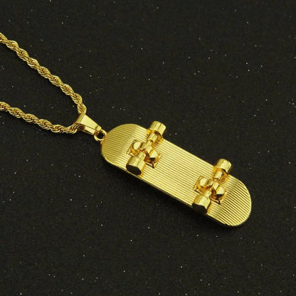 Hip Hop Full Rhinestones Paved Bling Iced Out Skateboard Pendants Necklace for Men Rapper Jewelry Gold Silver Color