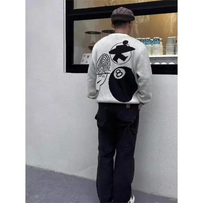 Hip-hop punk fashion casual letter knitted men pullover 2025 street personality versatile top hoodie couple trendy loose sweater