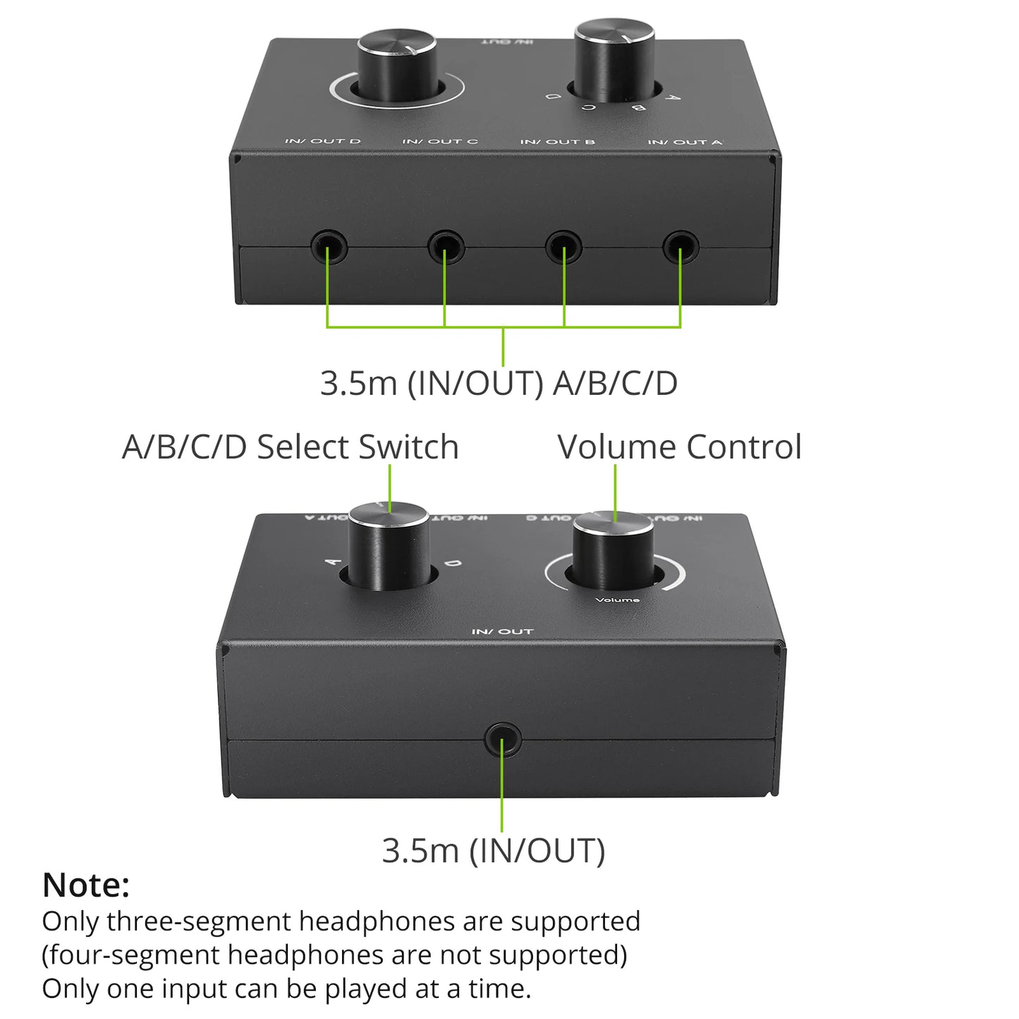 4 Way/2 Way 3.5mm Stereo Audio Switcher Bi-Directional Audio Switch Splitter Box 2x1/1x2 4x1/1x4 Switcher with Mute Button