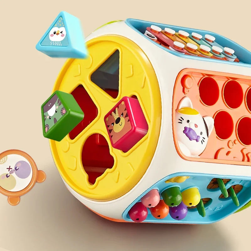 Multicolored plastic baby cell phone toy with sound light education features and shape-sorting beads for 12 months kids gifts