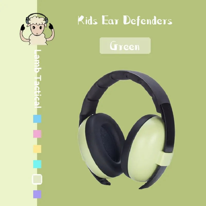 Green and black baby ears protection noise child earmuff with soft padded design for comfort and sleep ear stretcher use