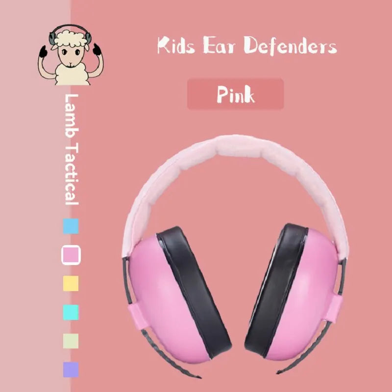 Pink lamb tactical baby ears protection noise child earmuff with black accents and soft padded headband for sleep use