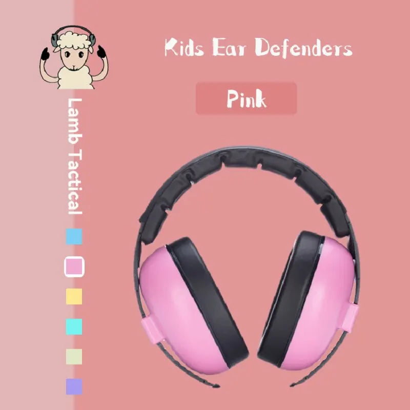Pink baby ears protection noise child earmuff with black headband by lamb tactical for sleep ear stretcher use