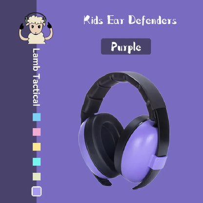 Purple and black noise child earmuff with soft padded design for baby ears protection and sleep ear stretcher use