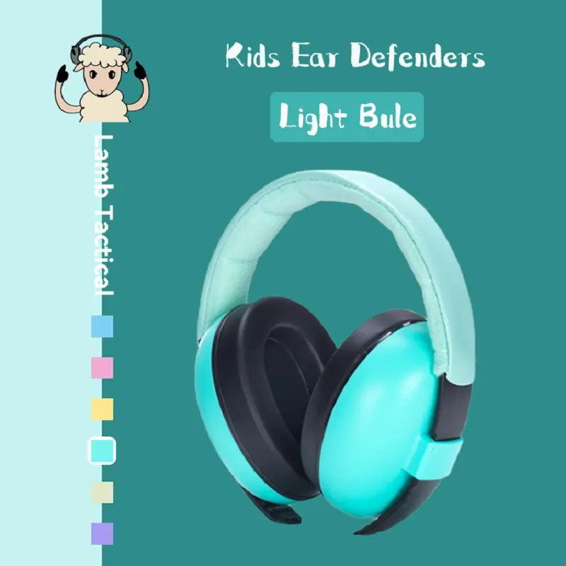 Light blue and black noise child earmuff with soft padded headband for baby ears protection and sleep ear stretcher