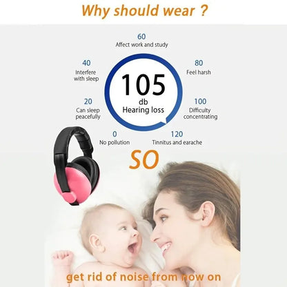 Pink and black over-ear noise child earmuff with soft padding for baby ears protection and sleep ear stretcher use