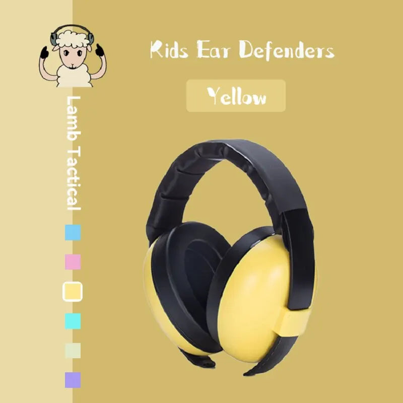 Yellow and black baby ears protection noise child earmuff with soft padded design for sleep ear stretcher use