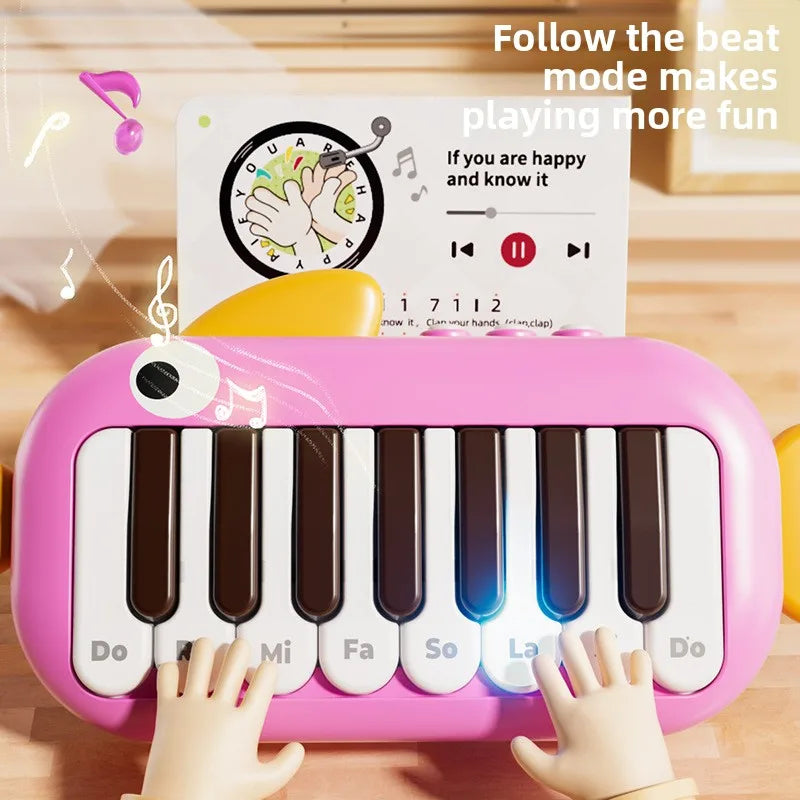 Pink children’s musical keyboard with white and brown solfège keys toy learning educational baby music instruments montessori electronic