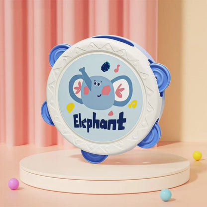 White and blue round children’s tambourine with cartoon elephant design for baby musical instruments hand development interactive drum toys montessori