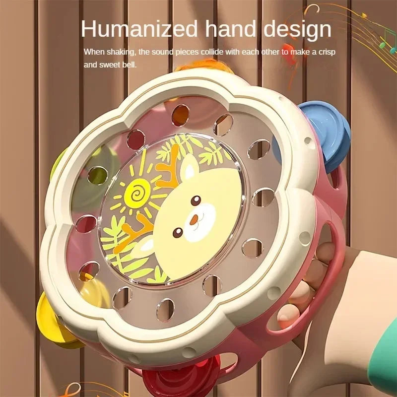 Colorful flower-shaped baby musical instrument rattle with yellow deer and sun for hand development interactive play