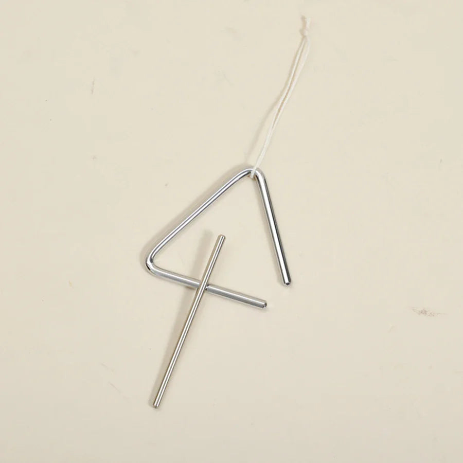 Silver metal triangle percussion instrument with hanging string for baby musical toys and educational instrument playthings