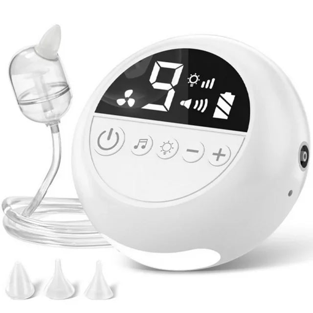 White circular electric baby nasal aspirator with digital display night light rechargeable nose booger sucker for babies