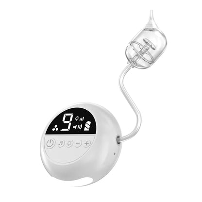 White circular electric baby nasal aspirator with clear glass chamber flexible tube night light rechargeable nose booger sucker