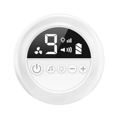White circular baby nasal aspirator control panel with black digital display and four buttons night light rechargeable nose booger sucker
