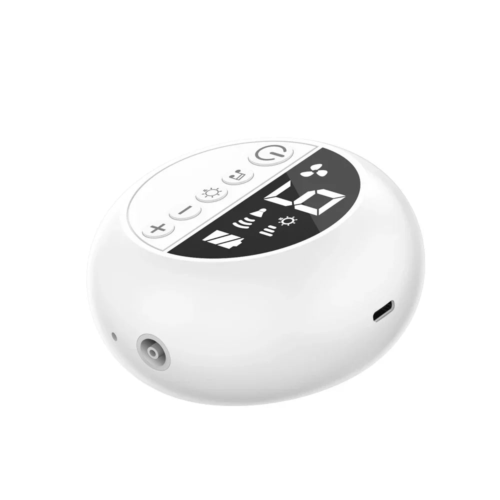 White sleek oval baby nasal aspirator with black control panel night light rechargeable nose booger sucker for babies