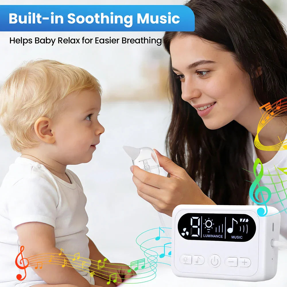 White baby nasal aspirator electric nose cleaner with built-in soothing music and lumiance display for infants