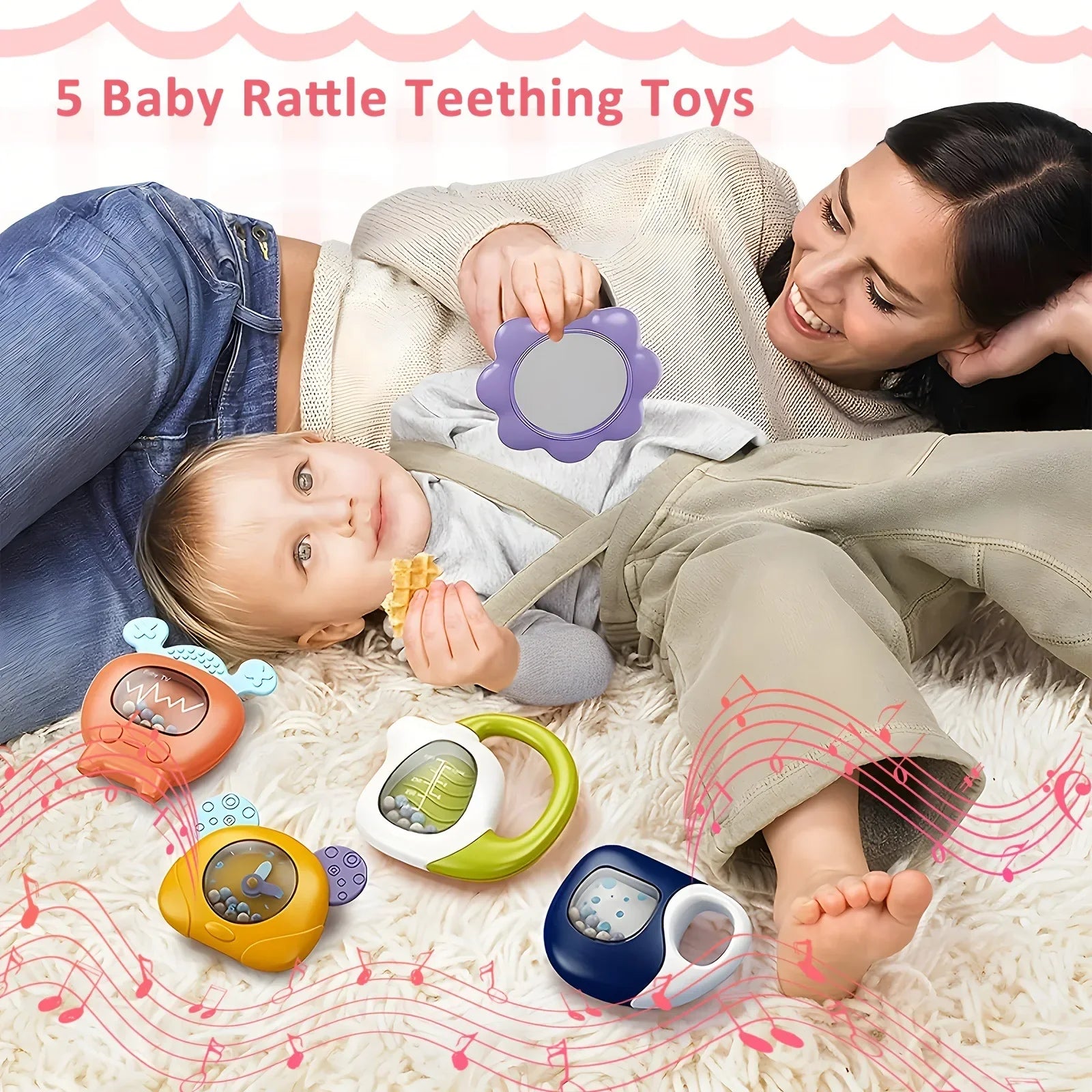 Purple flower-shaped rattle teething toy with smooth surface and soft edges for baby pedal piano fitness walker use