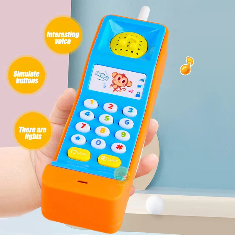Bright blue and orange plastic baby phone toy with musical electronic mobile features and colorful buttons for months birthday gifts