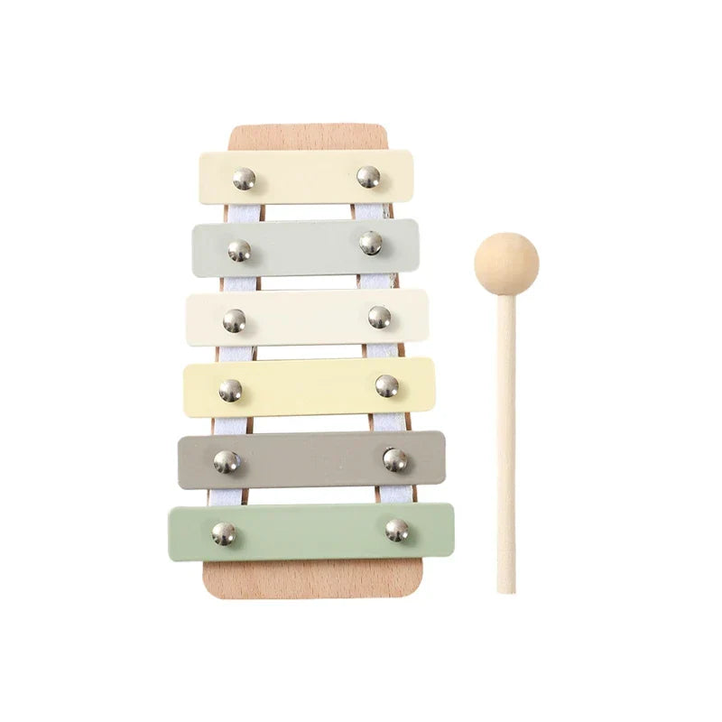 Pastel-colored wooden montessori toys cartoon animal xylophone with metallic keys and matching wooden mallet for babies