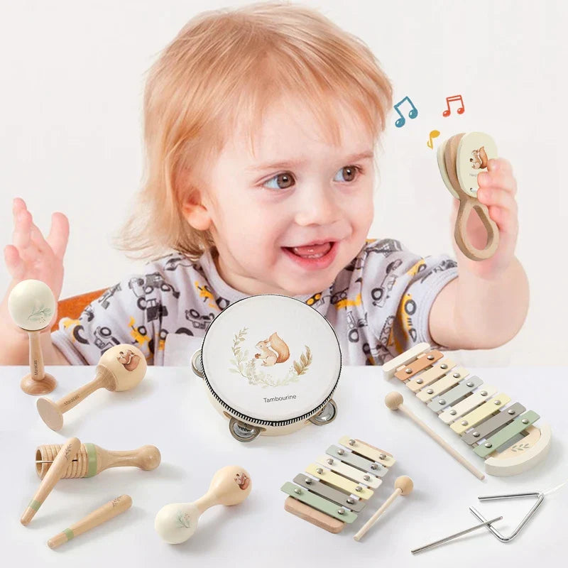 Wooden montessori toy pastel-colored cartoon animal xylophone baby educational toy with natural wood frame for infants