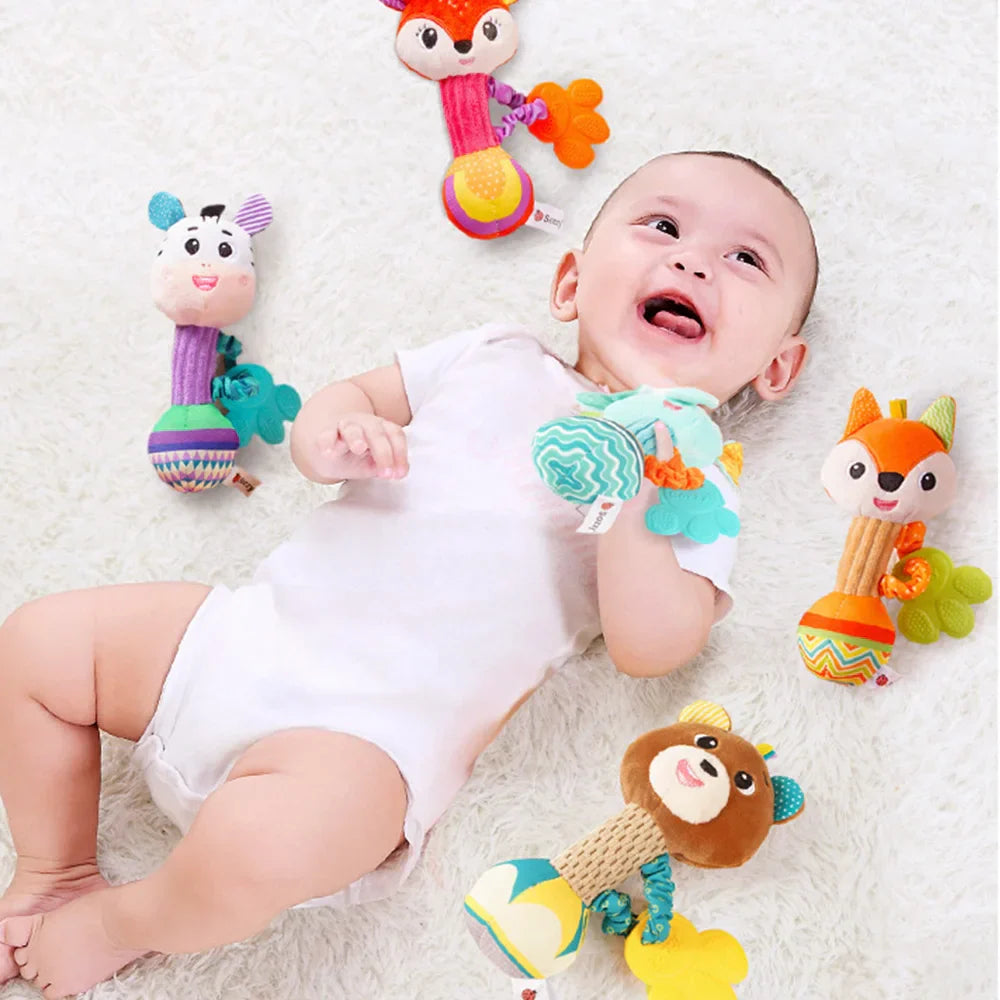 Soft plush stuffed animal rattle baby rattles soft toys shaker crinkle in vibrant colors for toddler sensory play