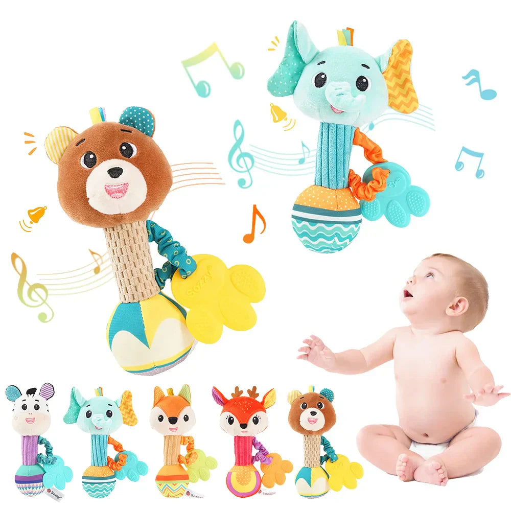Soft plush baby rattles soft stuffed animal rattle with colorful fabric and textured toys shaker crinkle elements for toddlers