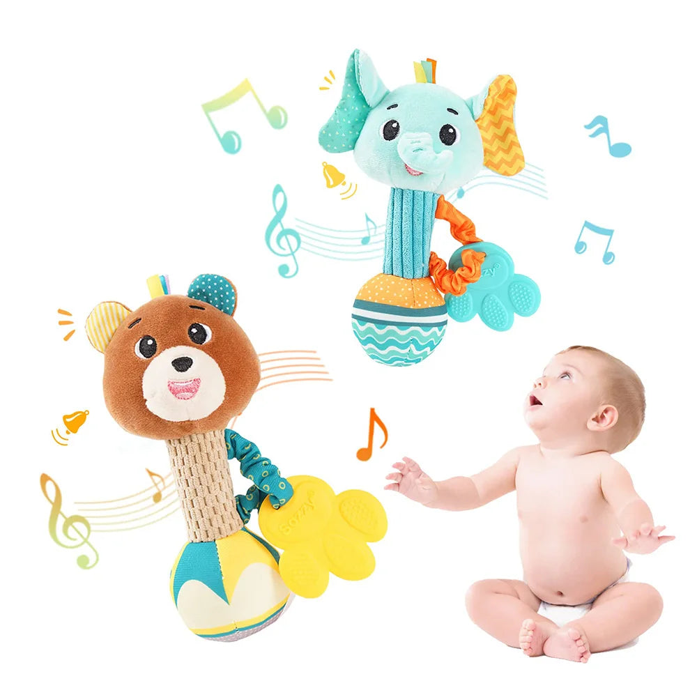 Soft plush baby rattles soft stuffed animal rattle with bear and elephant design toys shaker crinkle sensory toy