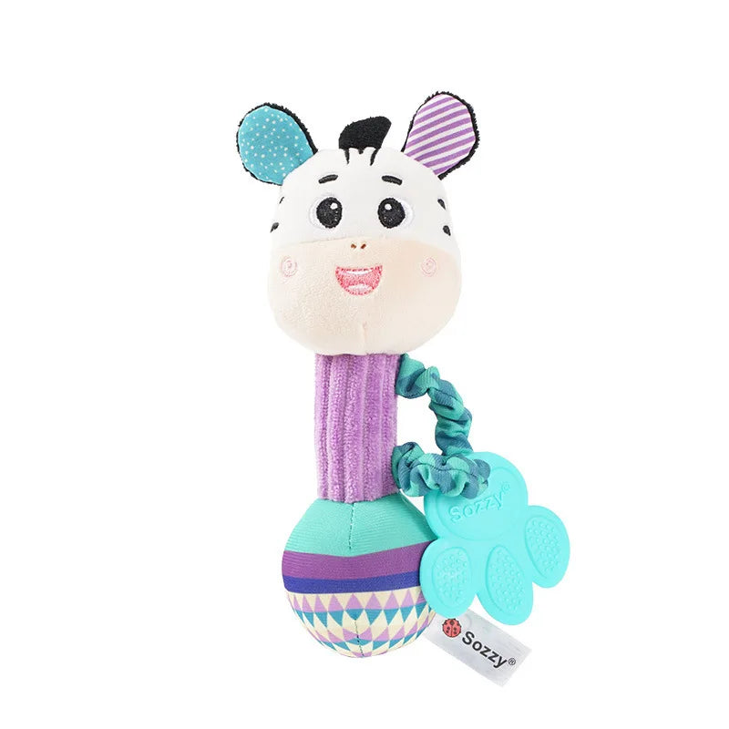 Plush zebra baby rattles soft stuffed animal rattle in turquoise with toys shaker crinkle and teething ring accessory